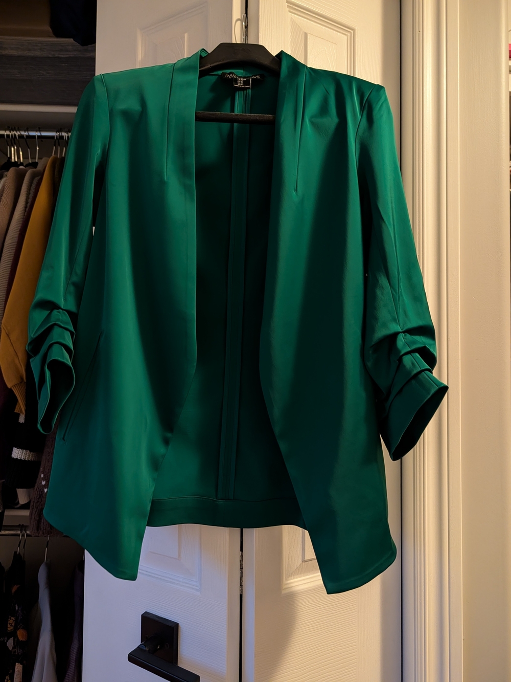 Rachel Zoe Emerald Green Draped Open-Front Blazer